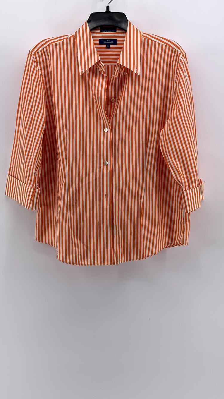 FACONNABLE Women's Orange-White Striped Button-Up Long Sleeve Top SZ XL